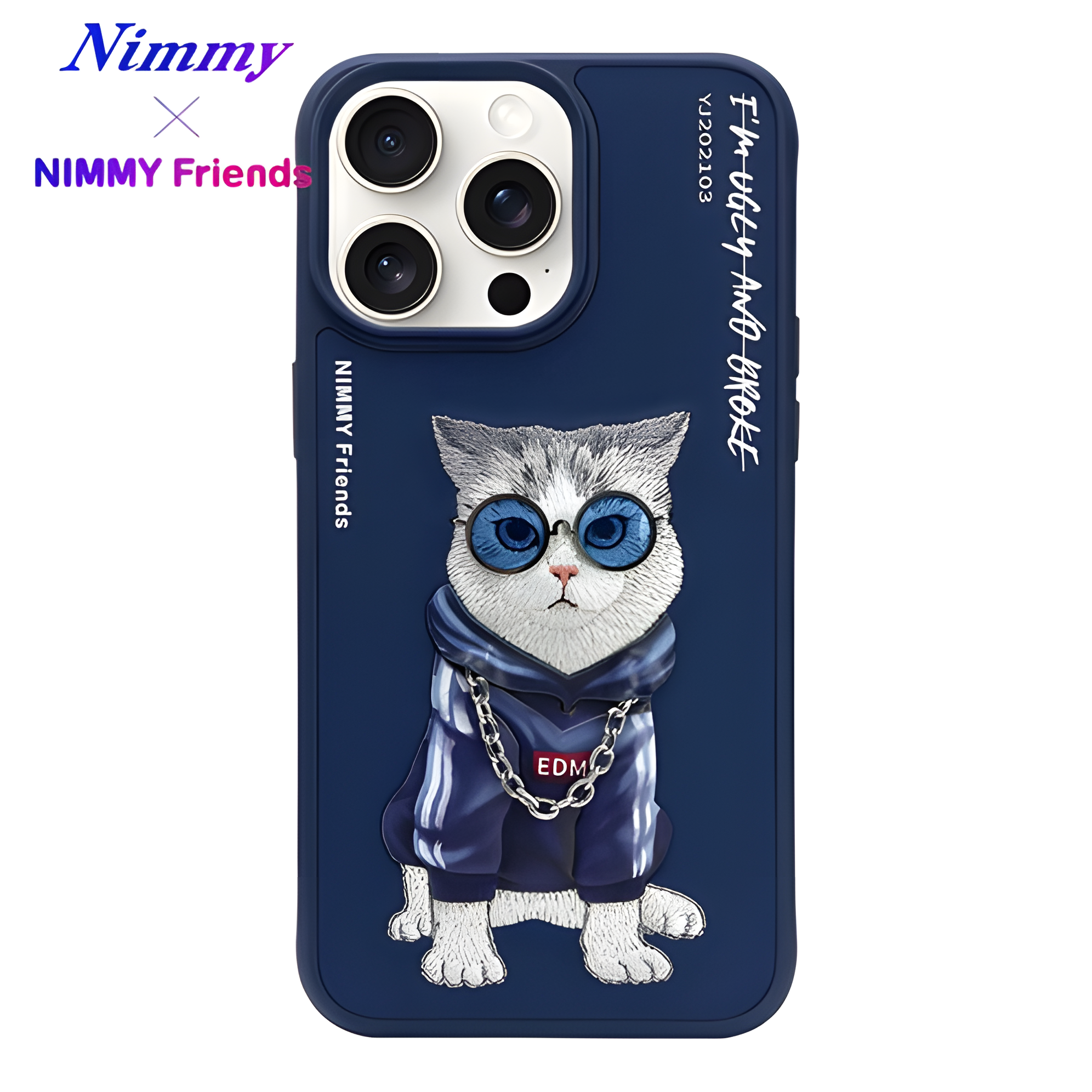 iPhone 13 Pro Max | Nimmy 3D Gerçek Nakış İşlemeli Figürlü Gözlük ve Zincir Detaylı Cool Glasses Kılıf