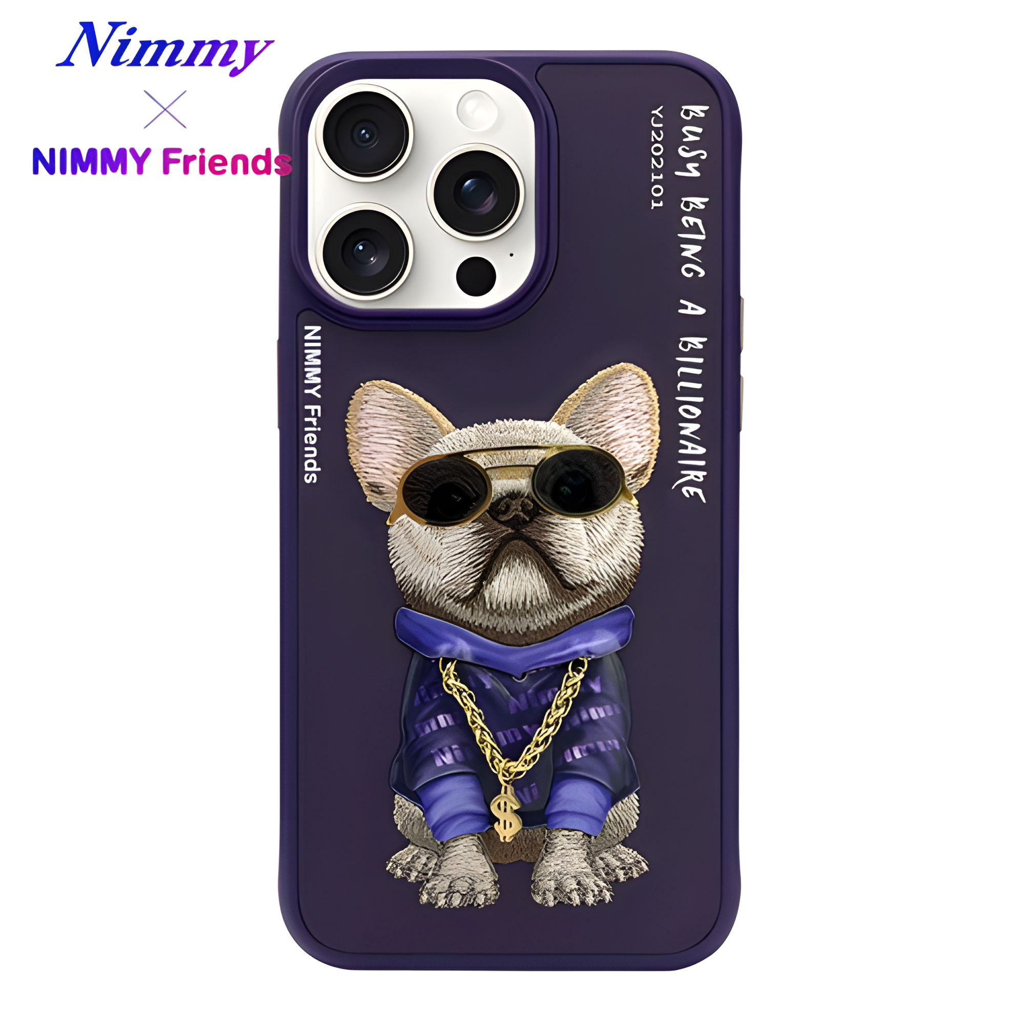 iPhone 13 Pro | Nimmy 3D Gerçek Nakışlı Figürlü Gözlük ve Zincir Detaylı Cool Glasses Kılıf