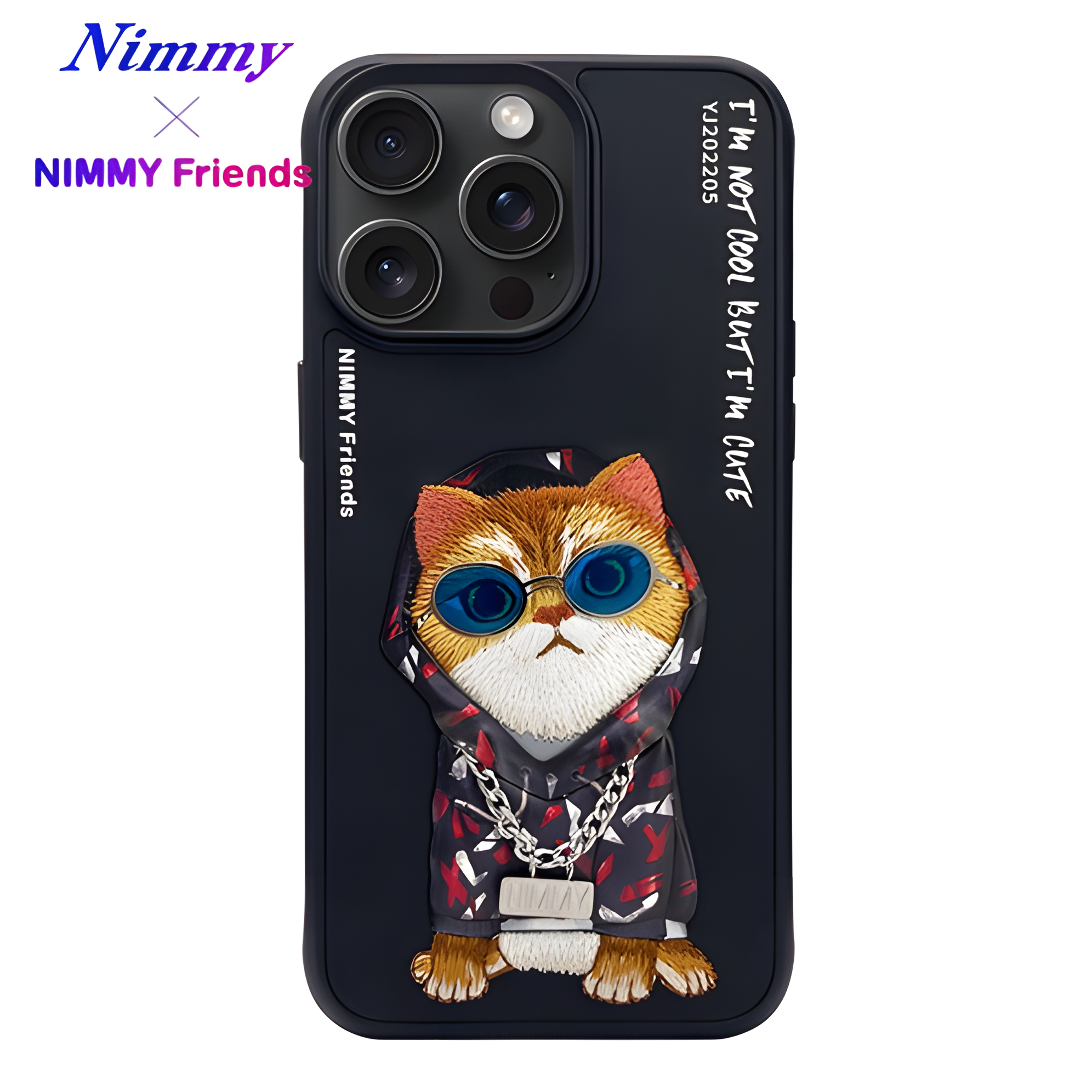 iPhone 13 Pro | Nimmy 3D Gerçek Nakışlı Figürlü Gözlük ve Zincir Detaylı Cool Glasses Kılıf