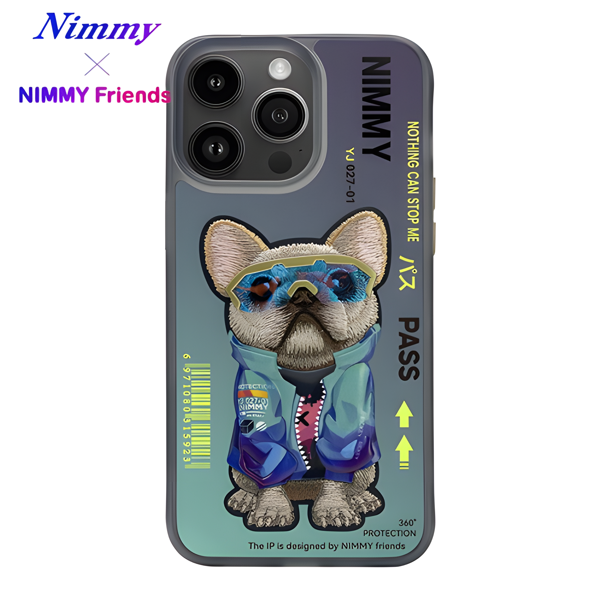 iPhone 14 Pro | Nimmy 3D Gerçek Nakışlı Figürlü Gözlük ve Zincir Detaylı Cool Glasses Kılıf