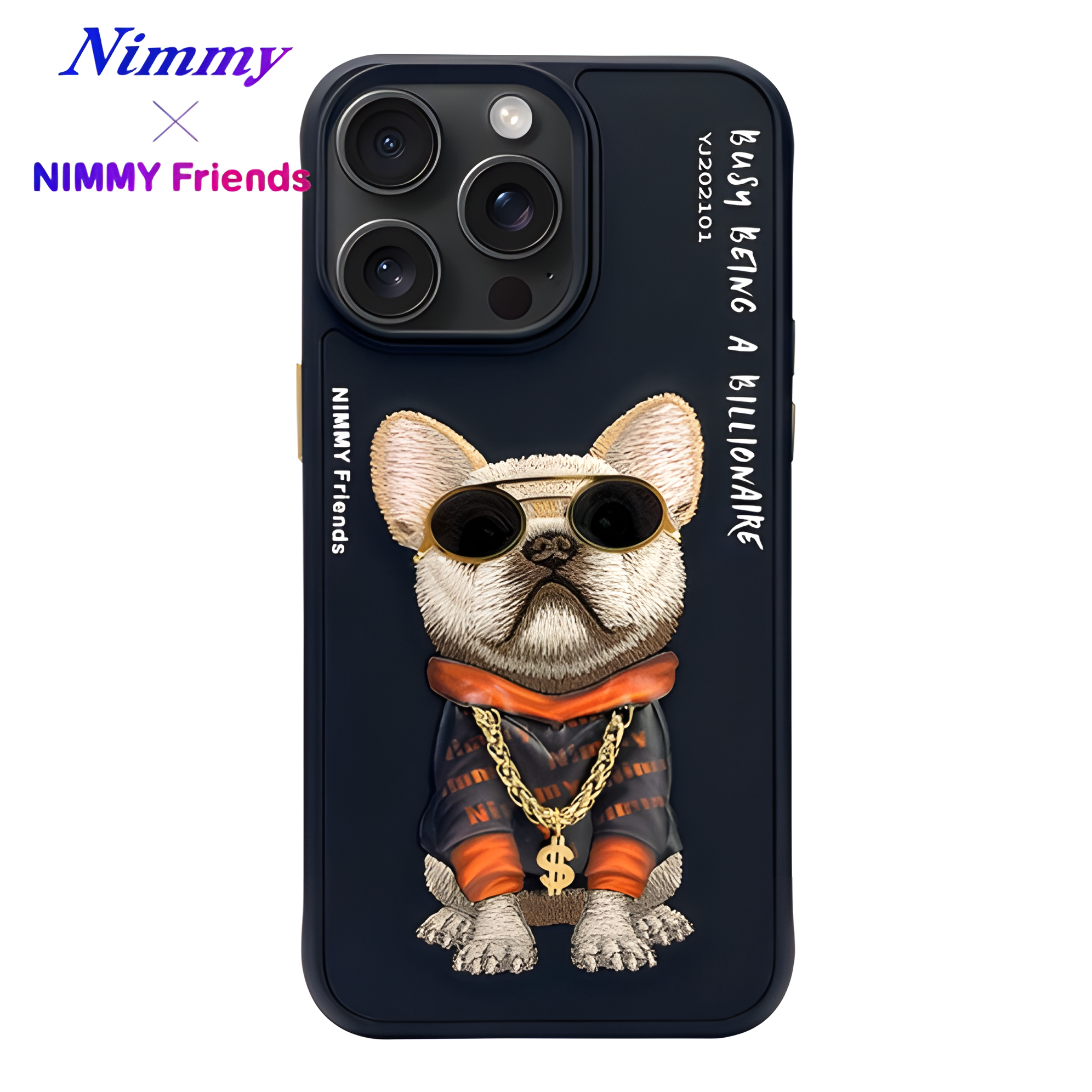 iPhone 14 Pro | Nimmy 3D Gerçek Nakışlı Figürlü Gözlük ve Zincir Detaylı Cool Glasses Kılıf