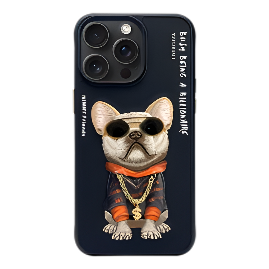 iPhone 14 Pro Max | Nimmy 3D Gerçek Nakış İşlemeli Zincir ve Gözlük Detaylı Desenli Kılıf