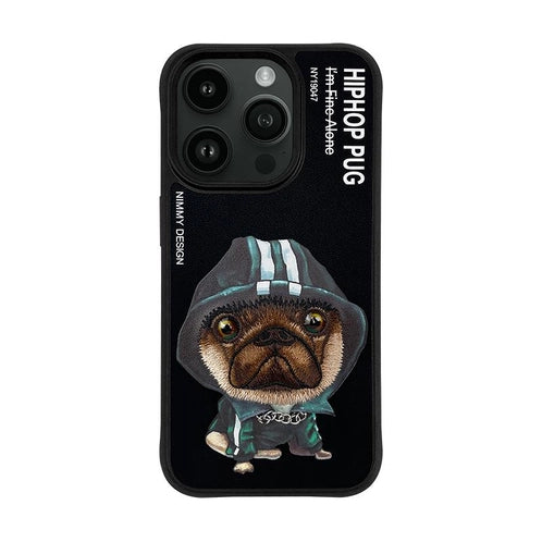 iPhone 14 Pro Max | Nimmy 3D Gerçek Nakış İşlemeli Zincir ve Gözlük Detaylı Desenli Kılıf