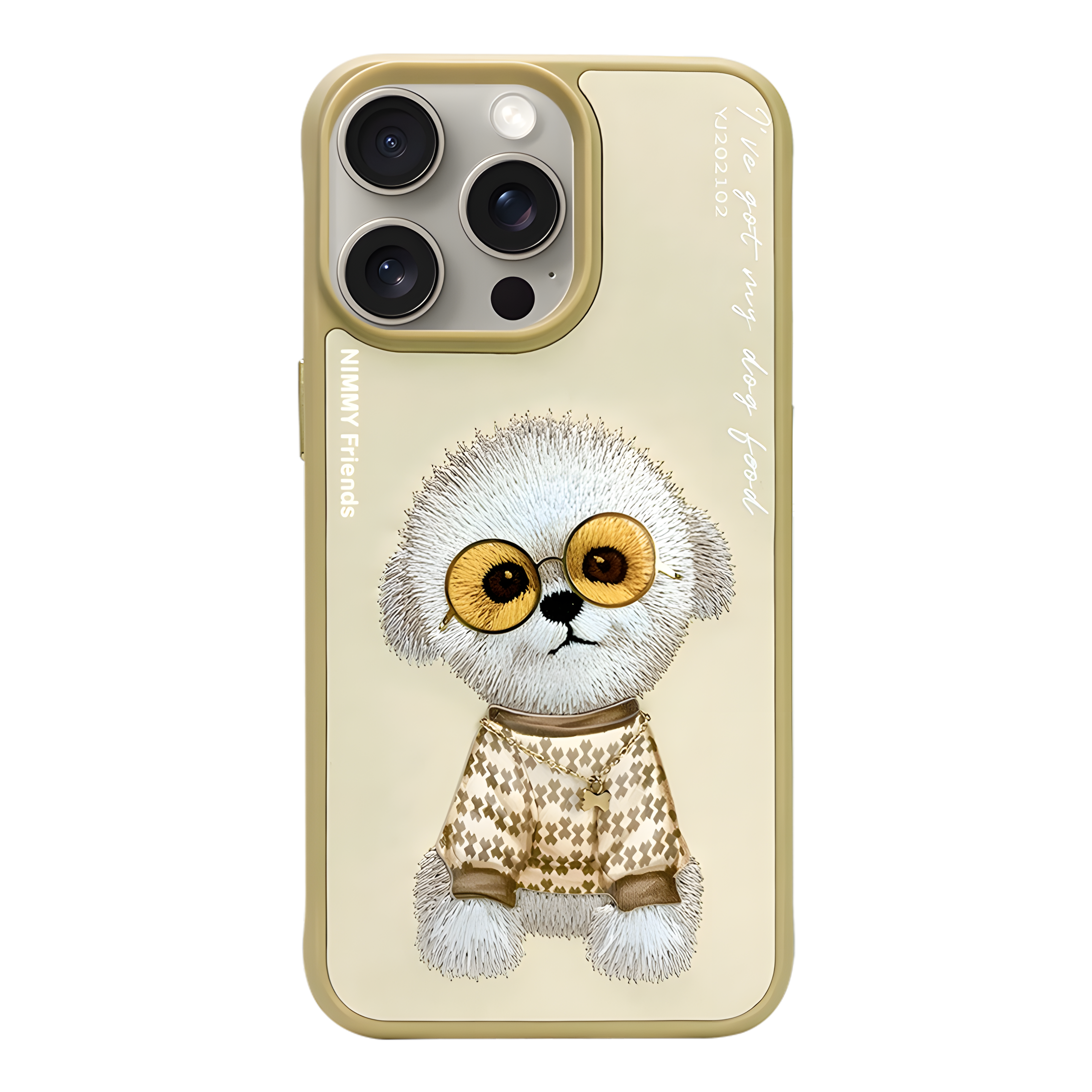 iPhone 14 Pro Max | Nimmy 3D Gerçek Nakış İşlemeli Zincir ve Gözlük Detaylı Desenli Kılıf