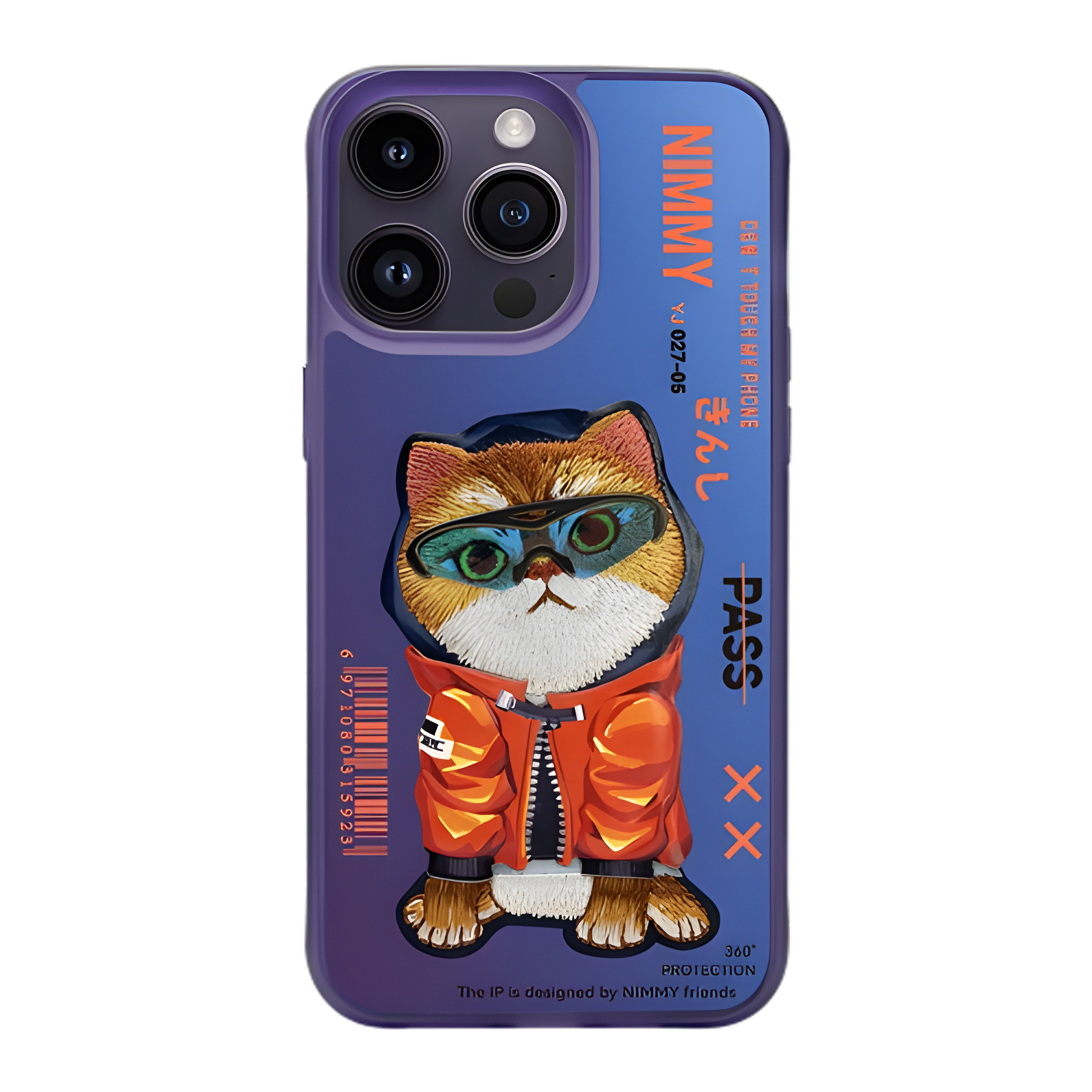 iPhone 14 Pro Max | Nimmy 3D Gerçek Nakış İşlemeli Zincir ve Gözlük Detaylı Desenli Kılıf